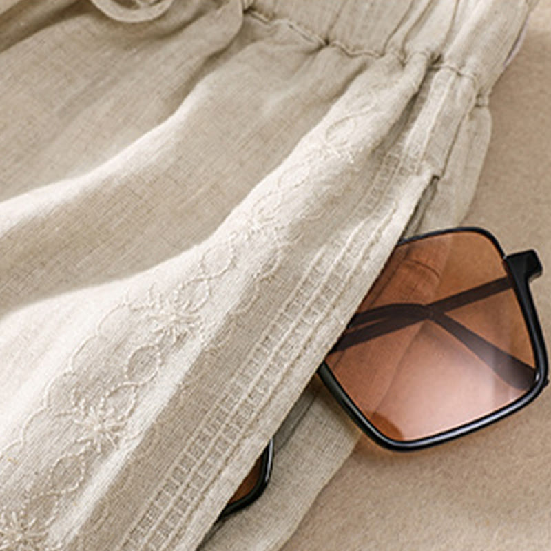 Pantalones cortos de lino y algodón con cordón ajustable y estampado floral con Buddha Stones para mujer, con bolsillos - image 12