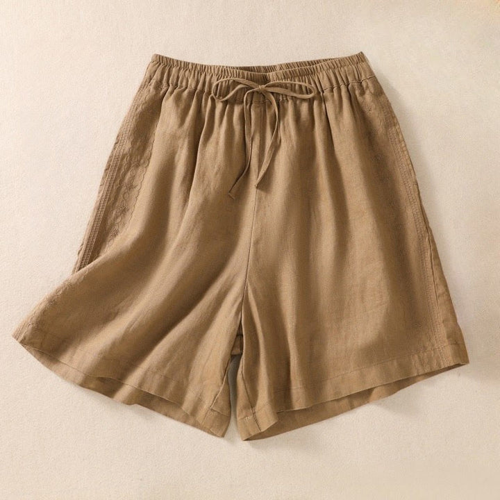 Pantalones cortos de lino y algodón con cordón ajustable y estampado floral con Buddha Stones para mujer, con bolsillos - Perú - US8-10，UK/AU12-14，EU40-42 (2XL) - image 6