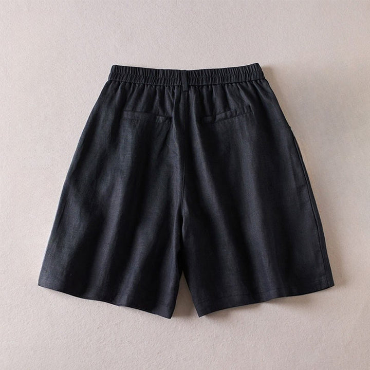 Pantalones cortos de lino y algodón con diseño arrugado sencillo de verano para mujer con bolsillos y Buddha Stones