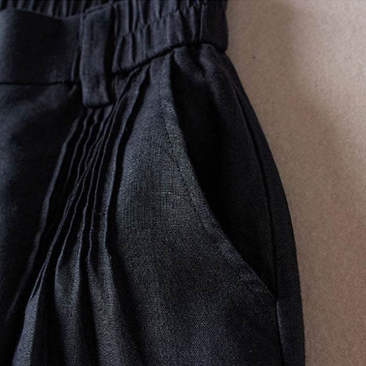 Pantalones cortos de lino y algodón con diseño arrugado sencillo de verano para mujer con bolsillos y Buddha Stones - image 10