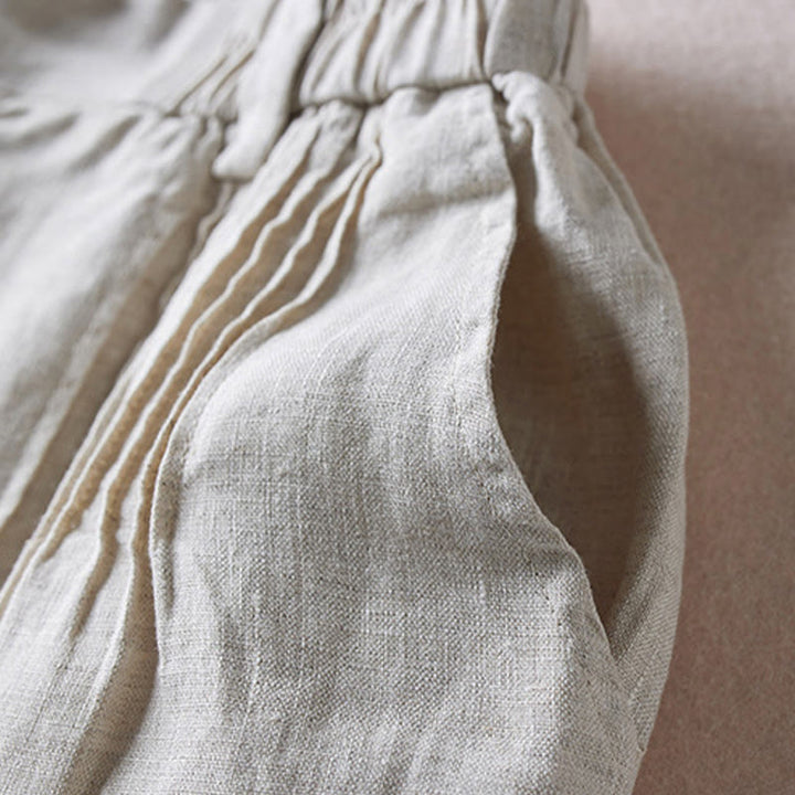 Pantalones cortos de lino y algodón con diseño arrugado sencillo de verano para mujer con bolsillos y Buddha Stones