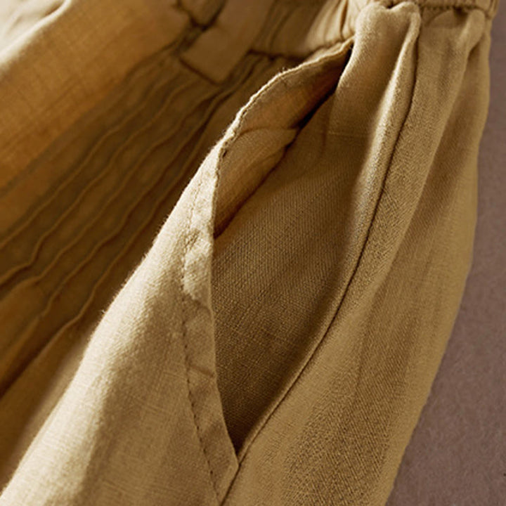 Pantalones cortos de lino y algodón con diseño arrugado sencillo de verano para mujer con bolsillos y Buddha Stones