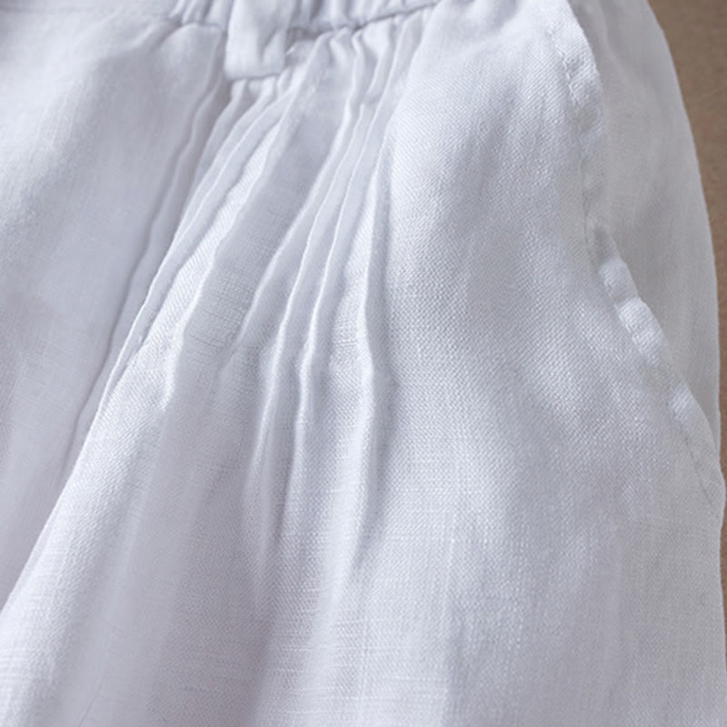 Pantalones cortos de lino y algodón con diseño arrugado sencillo de verano para mujer con bolsillos y Buddha Stones
