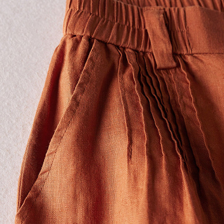 Pantalones cortos de lino y algodón con diseño arrugado sencillo de verano para mujer con bolsillos y Buddha Stones - image 4