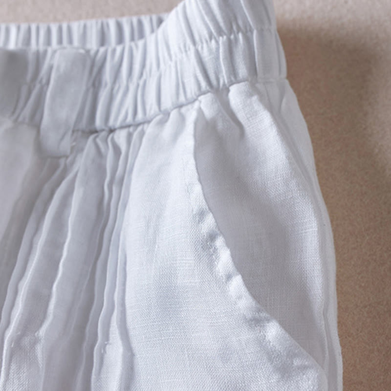 Pantalones cortos de lino y algodón con diseño arrugado sencillo de verano para mujer con bolsillos y Buddha Stones - image 18