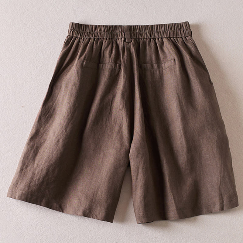 Pantalones cortos de lino y algodón con diseño arrugado sencillo de verano para mujer con bolsillos y Buddha Stones