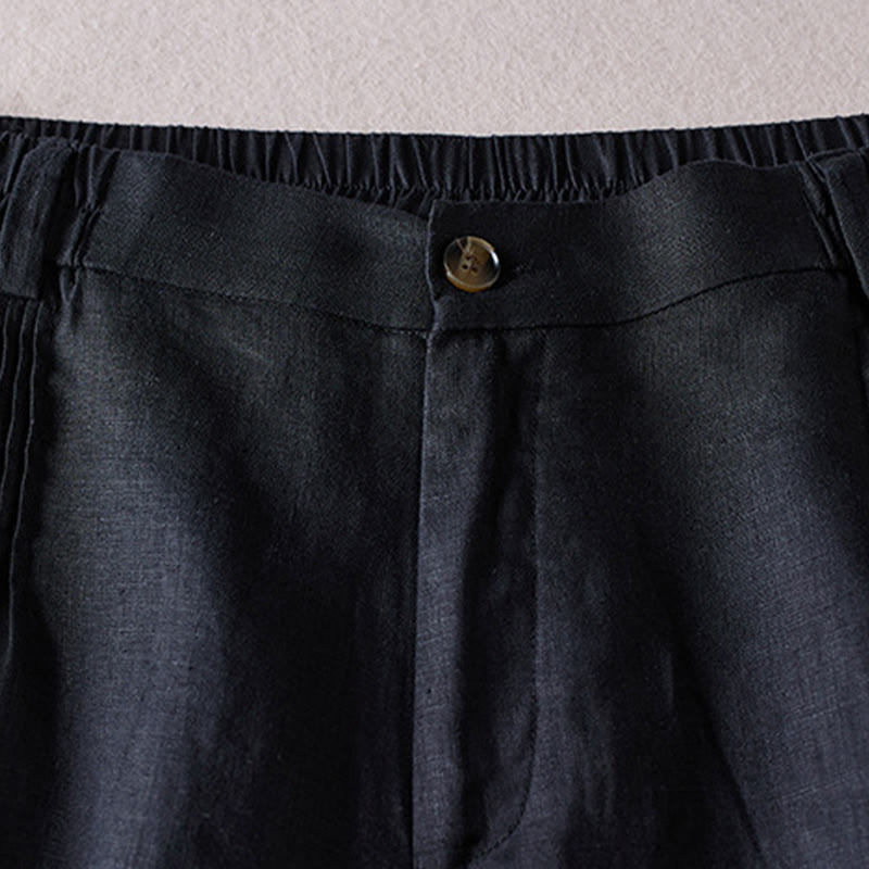 Pantalones cortos de lino y algodón con diseño arrugado sencillo de verano para mujer con bolsillos y Buddha Stones