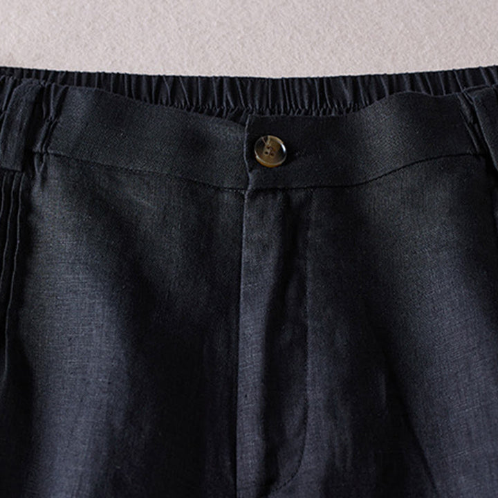 Pantalones cortos de lino y algodón con diseño arrugado sencillo de verano para mujer con bolsillos y Buddha Stones