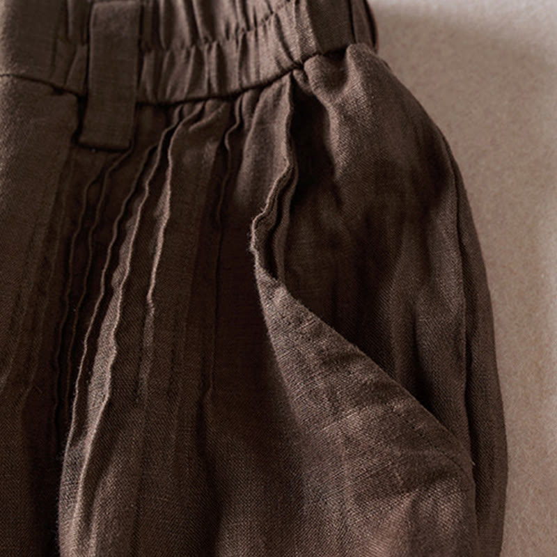 Pantalones cortos de lino y algodón con diseño arrugado sencillo de verano para mujer con bolsillos y Buddha Stones