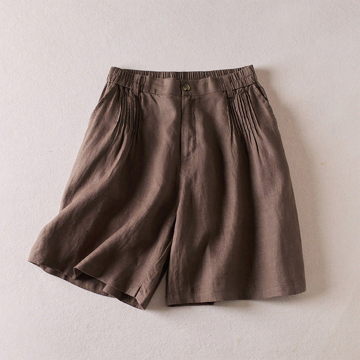 Pantalones cortos de lino y algodón con diseño arrugado sencillo de verano para mujer con bolsillos y Buddha Stones