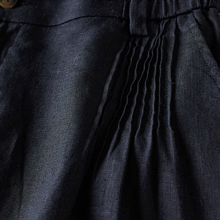 Pantalones cortos de lino y algodón con diseño arrugado sencillo de verano para mujer con bolsillos y Buddha Stones