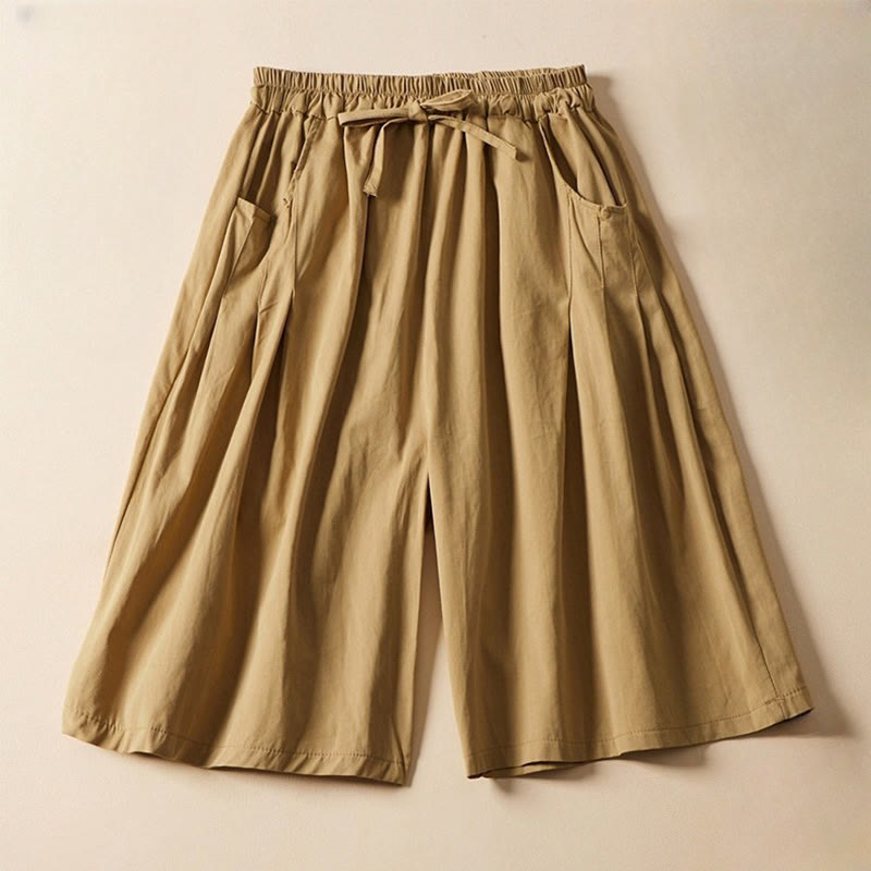 Pantalones cortos de algodón con cordón y bolsillos para mujer, informales, de color liso y diseño arrugado con Buddha Stones - vara de oro - US8-10，UK/AU12-14，EU40-42 (2XL) - image 0
