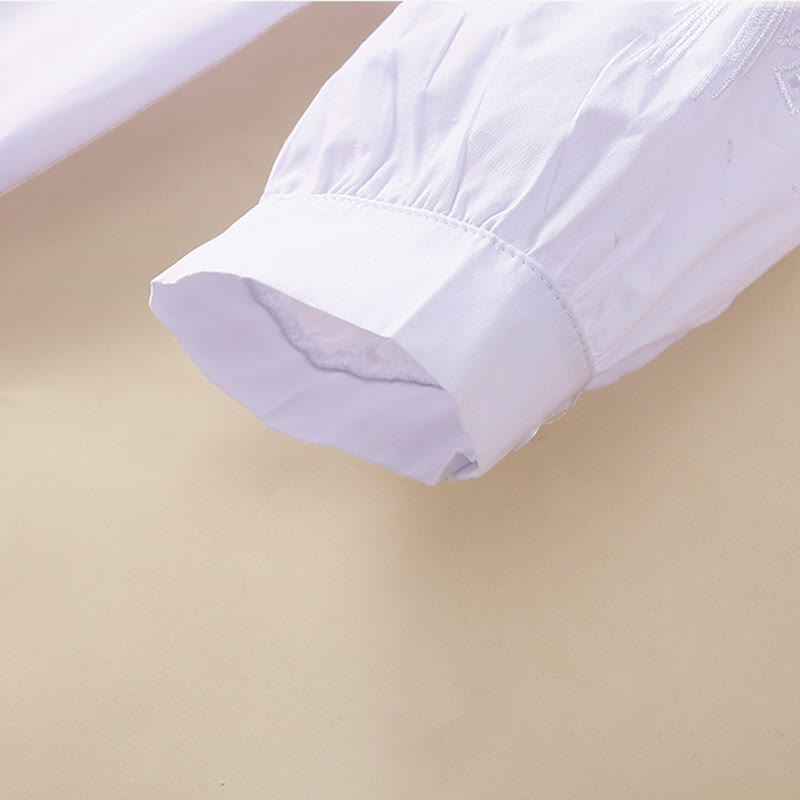 Camisa de Buddha Stones y algodón para mujer, informal, con bordado de flores y agujeros, de manga tres cuartos - image 15