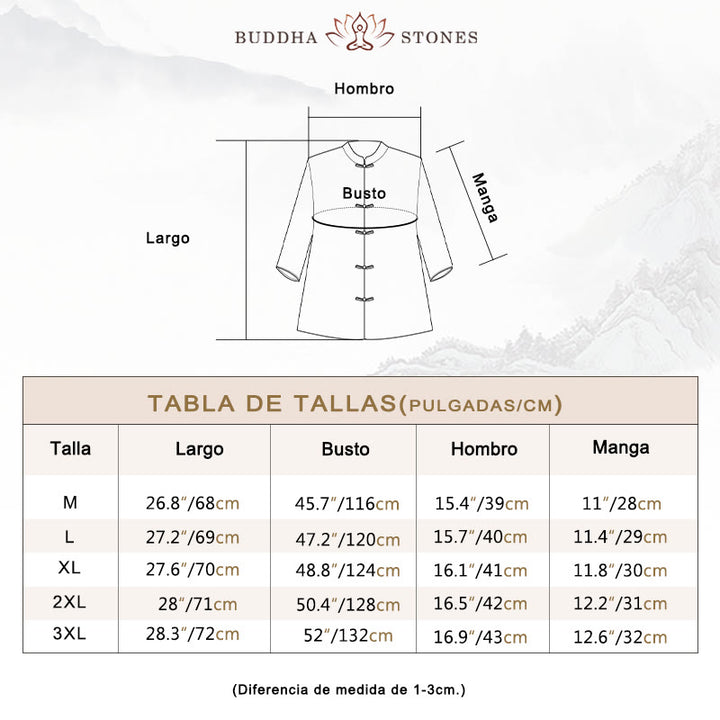 Camisa con botones de rana y estampado de flores moradas con Buddha Stones - image 5