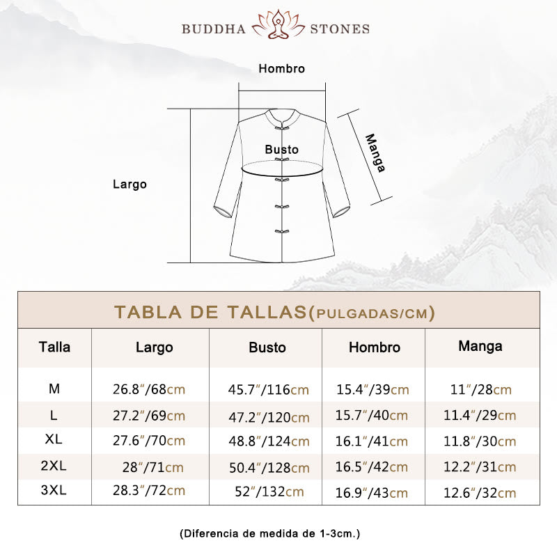 Camisa con botones de rana y estampado de flores moradas con Buddha Stones - image 6