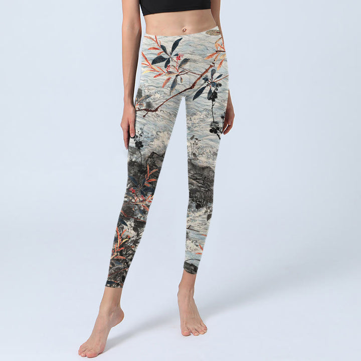 Leggings de yoga para mujer con estampado de Buddha Stones, olas, rocas y árboles - image 6