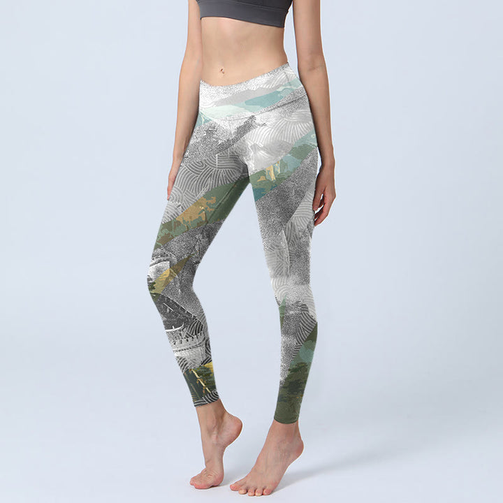 Leggings deportivos de fitness con estampado de la Gran Muralla de Buddha Stones, estilo antiguo, para mujer - Gris claro - US18，UK/AU22，EU50 (4XL) - image 0