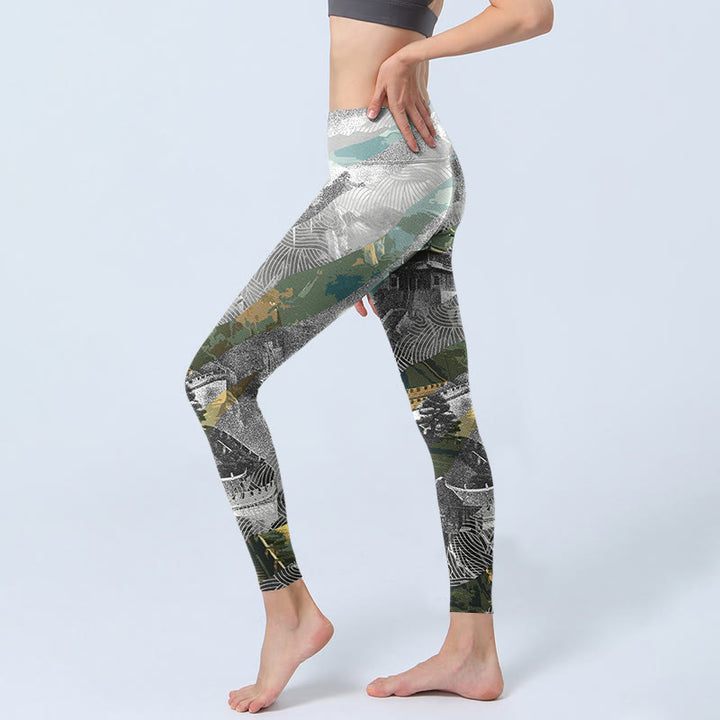 Leggings deportivos de fitness con estampado de la Gran Muralla de Buddha Stones, estilo antiguo, para mujer - image 2