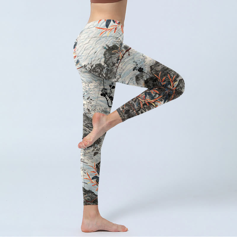 Leggings de yoga para mujer con estampado de Buddha Stones, olas, rocas y árboles - image 4