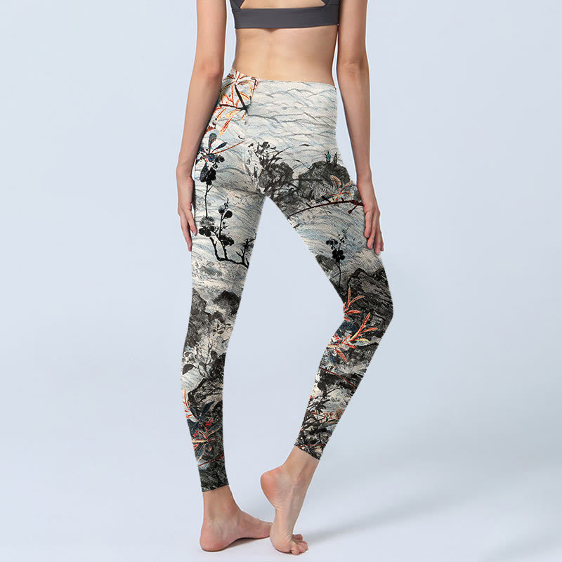 Leggings de yoga para mujer con estampado de Buddha Stones, olas, rocas y árboles - image 5