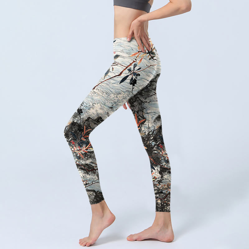 Leggings de yoga para mujer con estampado de Buddha Stones, olas, rocas y árboles - image 3