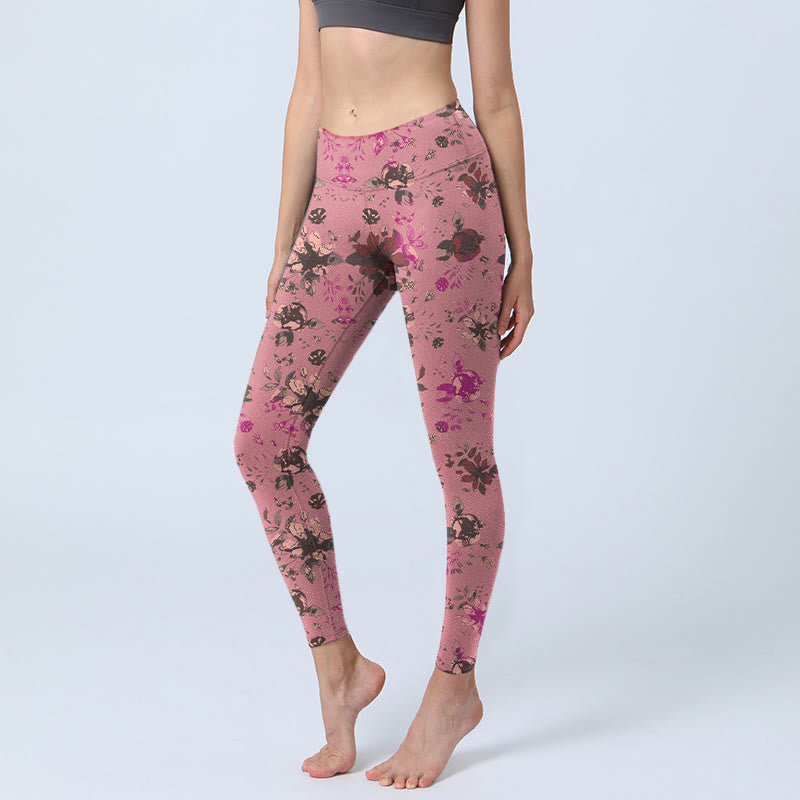 Leggings deportivos de fitness con estampado de rosas rojas y hojas rosadas y piedras de Buddha Stones para mujer - Violeta pálido rojo - US18，UK/AU22，EU50 (4XL) - image 1