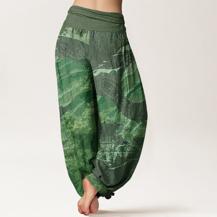 Pantalones harén con cintura elástica para mujer con diseño de Buddha Stones y bosque de dragones