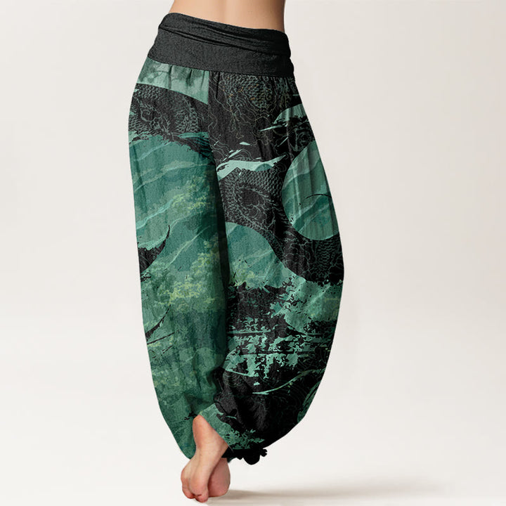 Pantalones harén con cintura elástica para mujer con diseño de Buddha Stones y bosque de dragones