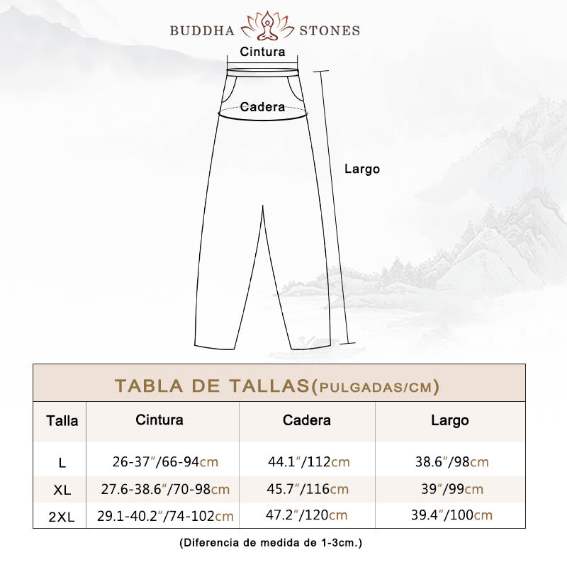 Pantalones de lino y algodón con cintura elástica cónica de color liso informales para mujer con bolsillos y Buddha Stones - image 6