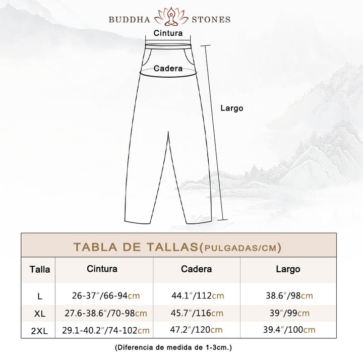 Pantalones de lino y algodón con cintura elástica cónica de color liso informales para mujer con bolsillos y Buddha Stones - image 6