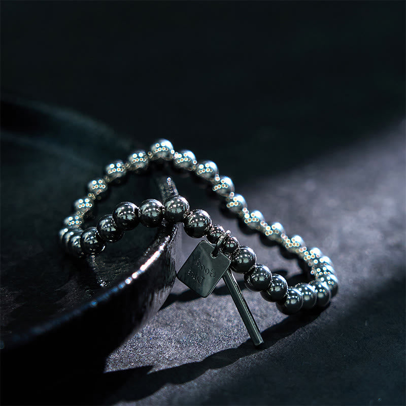 Pulsera de equilibrio de buena suerte de acero y titanio con Buddha Stones