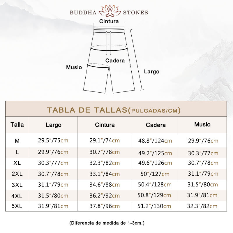 Pantalones anchos de hombre de lino de largo medio de color liso con Buddha Stones con bolsillos - image 6