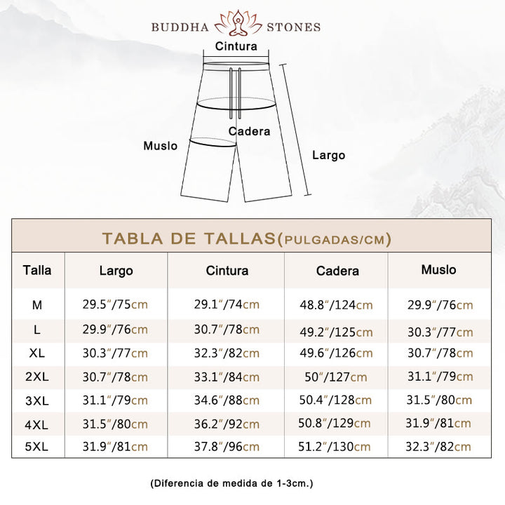 Pantalones anchos de hombre de lino de largo medio de color liso con Buddha Stones con bolsillos - image 6