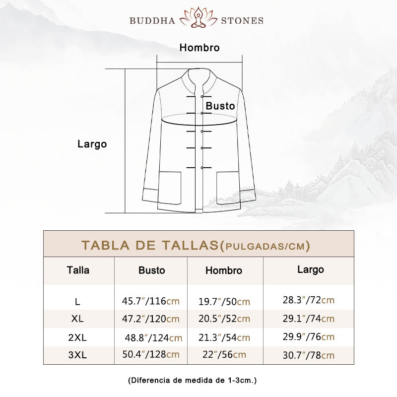 Conjunto de 2 piezas de camisa y pantalones de manga larga con botones de rana y dragón para hombre con Buddha Stones