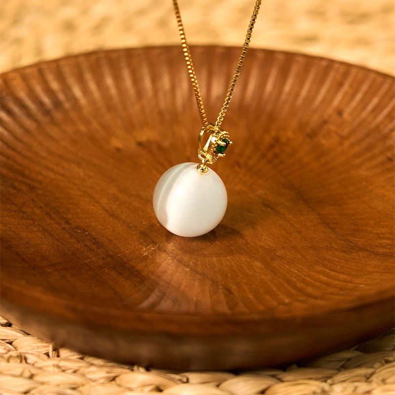 Buddha Stones Colgante de collar con forma de bola redonda de ojo de gato que inspira confianza - Ojo de gato blanco - image 20