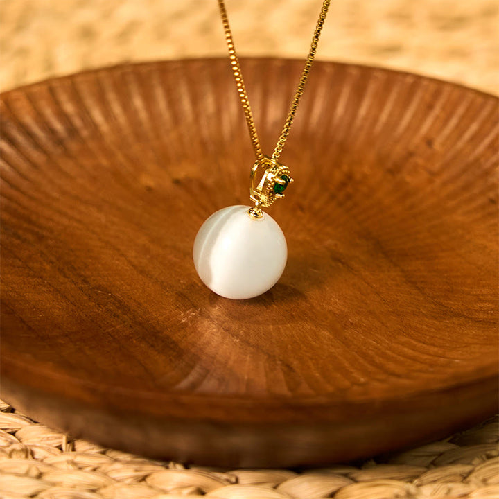Buddha Stones Colgante de collar con forma de bola redonda de ojo de gato que inspira confianza - Ojo de gato blanco - image 20