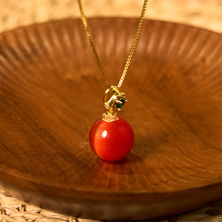 Buddha Stones Colgante de collar con forma de bola redonda de ojo de gato que inspira confianza - Ojo de gato rojo - image 6