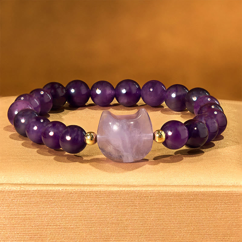 Pulsera de la suerte con cabeza de gato, amatista, aventurina verde, cuarzo rosa, fluorita y Buddha Stones - image 4