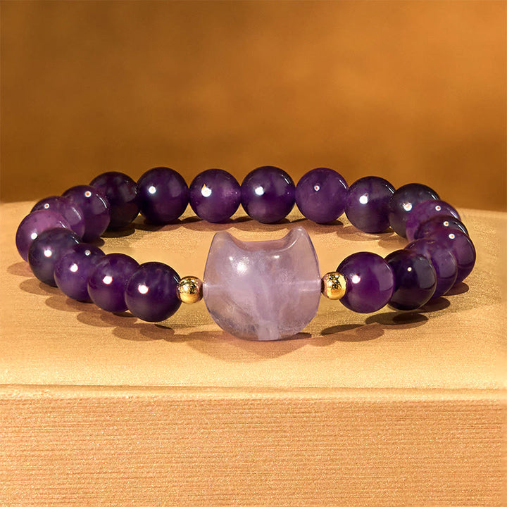 Pulsera de la suerte con cabeza de gato, amatista, aventurina verde, cuarzo rosa, fluorita y Buddha Stones - image 4