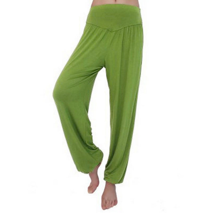 Pantalones largos tipo harén para yoga y danza con Buddha Stones en color liso - Verde militar - US14, UK/AU18, EU46 (3XL) - image 7