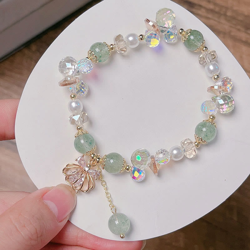 Pulsera positiva de concha de perla y cuarzo fresa natural de Buddha Stones