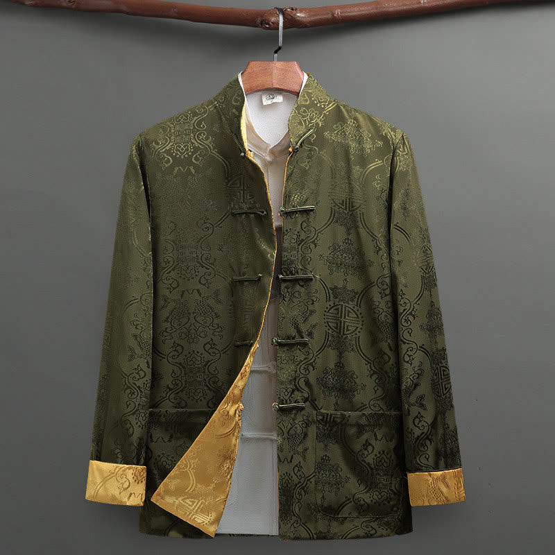 Traje Tang con Buddha Stones para hombre con estampado de peces koi y manga larga, chaqueta y camisa con bolsillos - Verde amarillento - US/UK/AU42, EU52 (3XL) - image 14