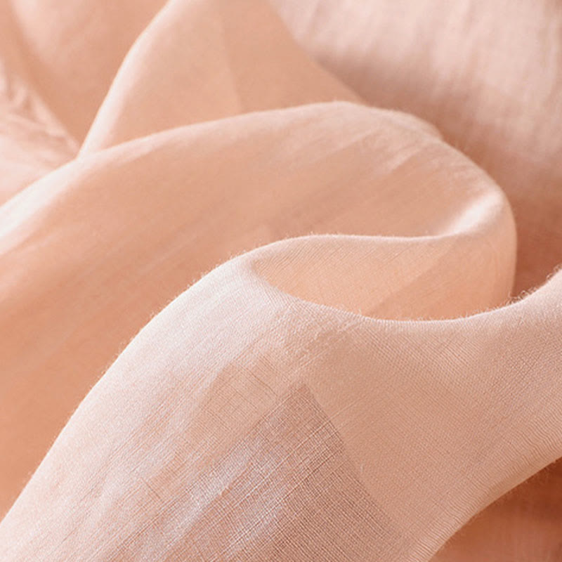 Camiseta de algodón y lino para mujer con diseño floral liso y bordado artístico de Buddha Stones, cuello redondo, manga corta y abullonada - image 11