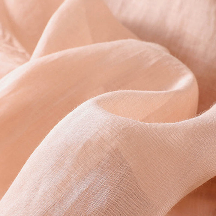 Camiseta de algodón y lino para mujer con diseño floral liso y bordado artístico de Buddha Stones, cuello redondo, manga corta y abullonada - image 11