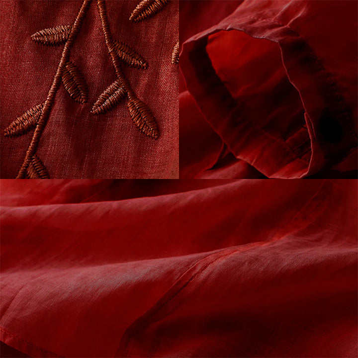 Camisa informal con cuello en V y media manga con bordado de hojas de sauce y Buddha Stones para mujer - image 10