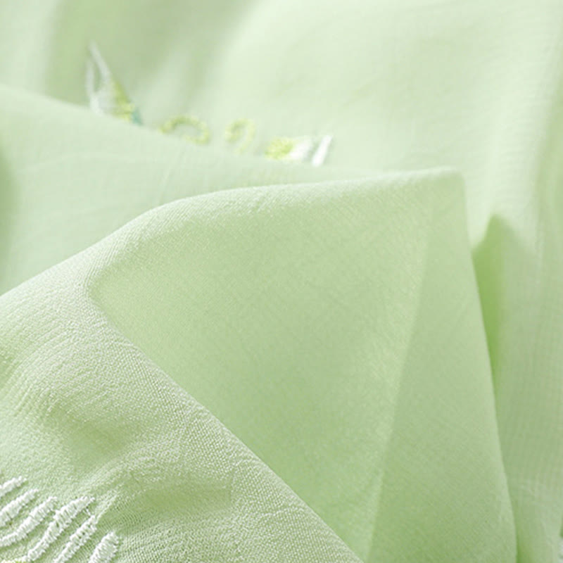 Camisa de mujer con cuello alto, media manga, botones de rana, diseño de Buddha Stones , bordado de plantas y flores - image 9