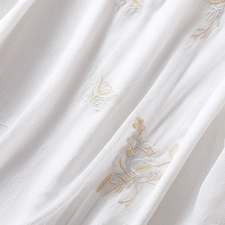 Camisa de mujer con cuello alto, media manga, botones de rana, diseño de Buddha Stones , bordado de plantas y flores - image 14