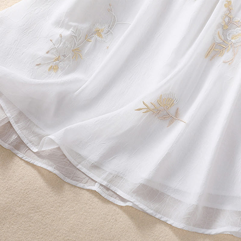 Camisa de mujer con cuello alto, media manga, botones de rana, diseño de Buddha Stones , bordado de plantas y flores - image 16