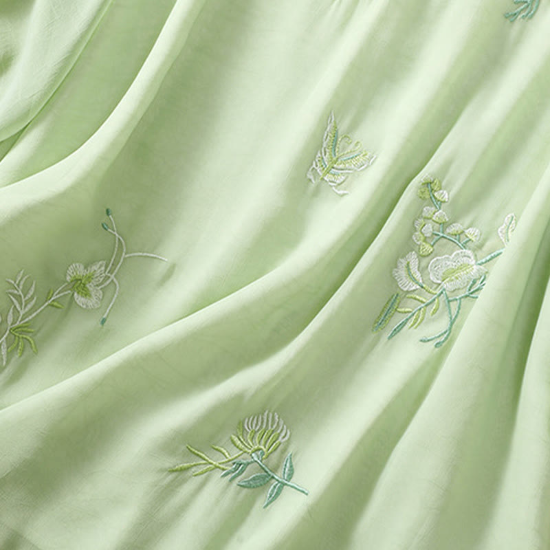 Camisa de mujer con cuello alto, media manga, botones de rana, diseño de Buddha Stones , bordado de plantas y flores - image 5