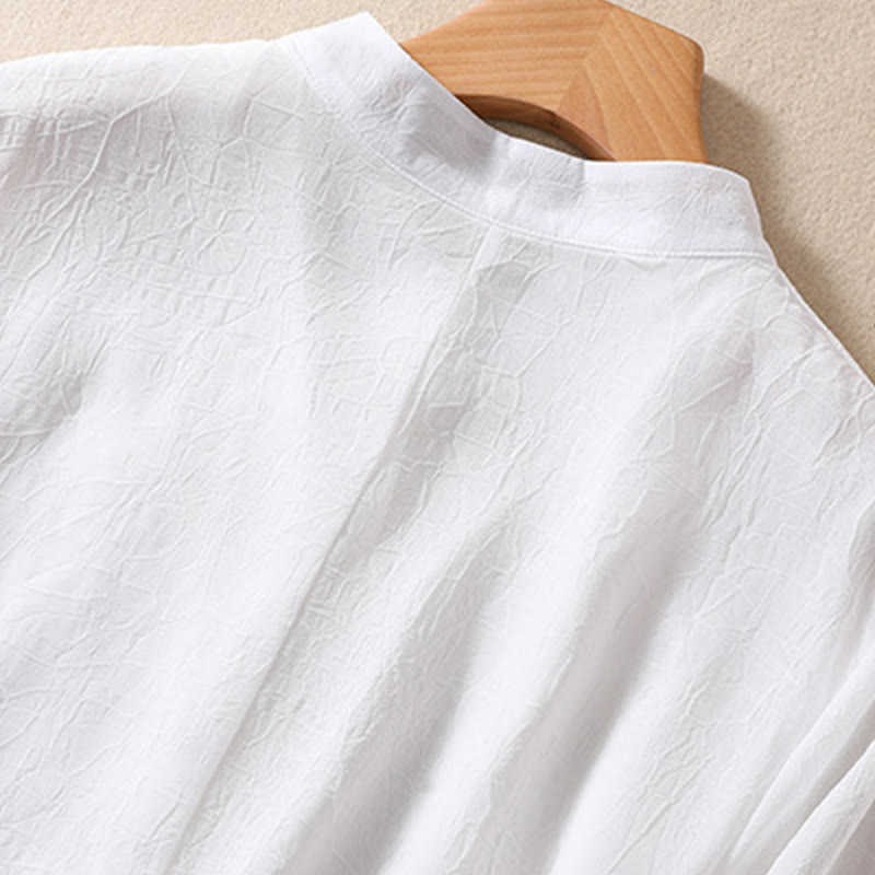 Camisa de mujer con cuello alto, media manga, botones de rana, diseño de Buddha Stones , bordado de plantas y flores - image 13